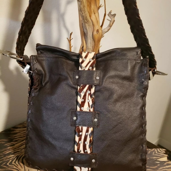CHARM & LUCK NWD Zebra Calf Hair Brown Ltr Bag Vintage - Picture 8 of 12